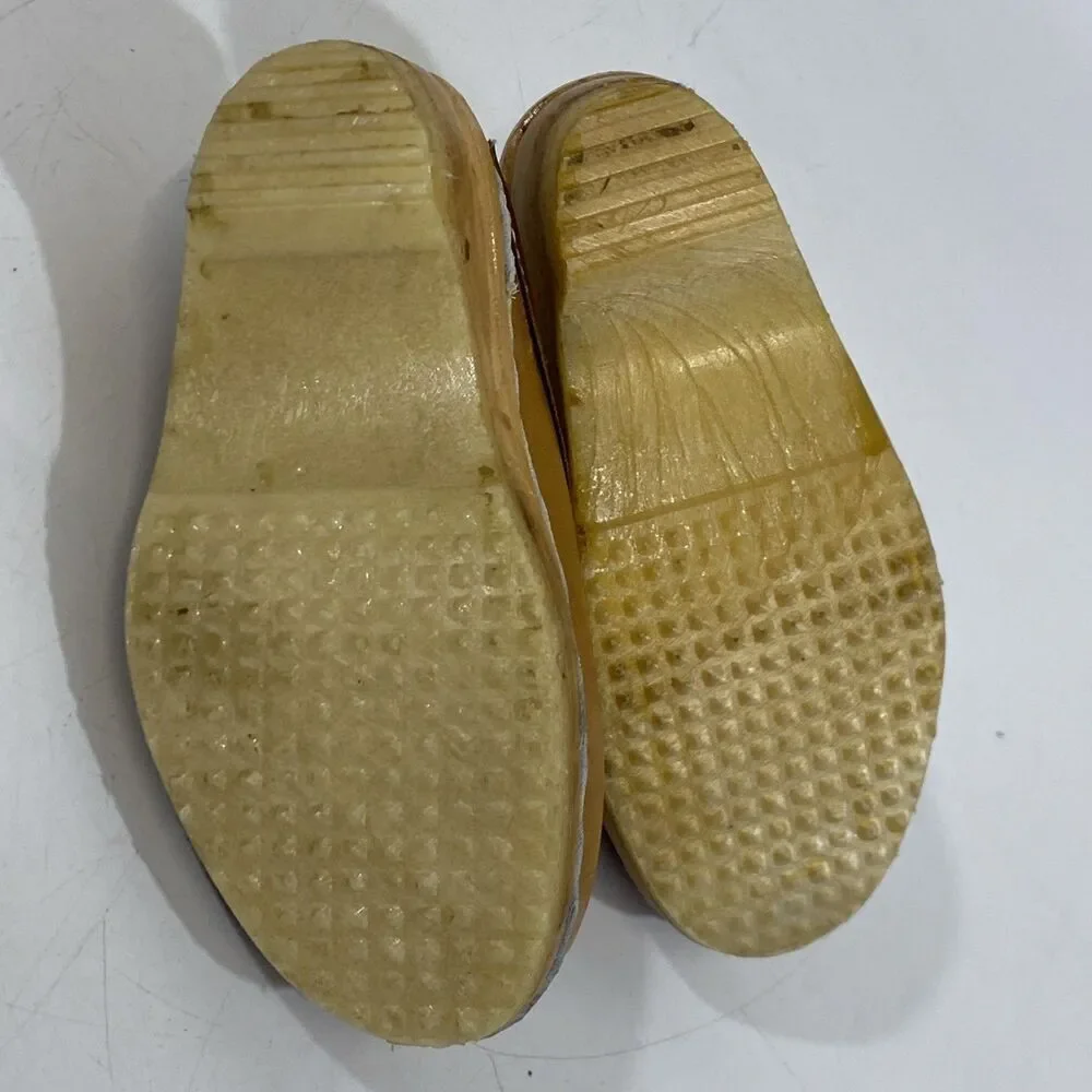 Vintage Girls Swedish Bastad-Toffeln Wood & Tan Leather Clogs Size 24 Us 8‎